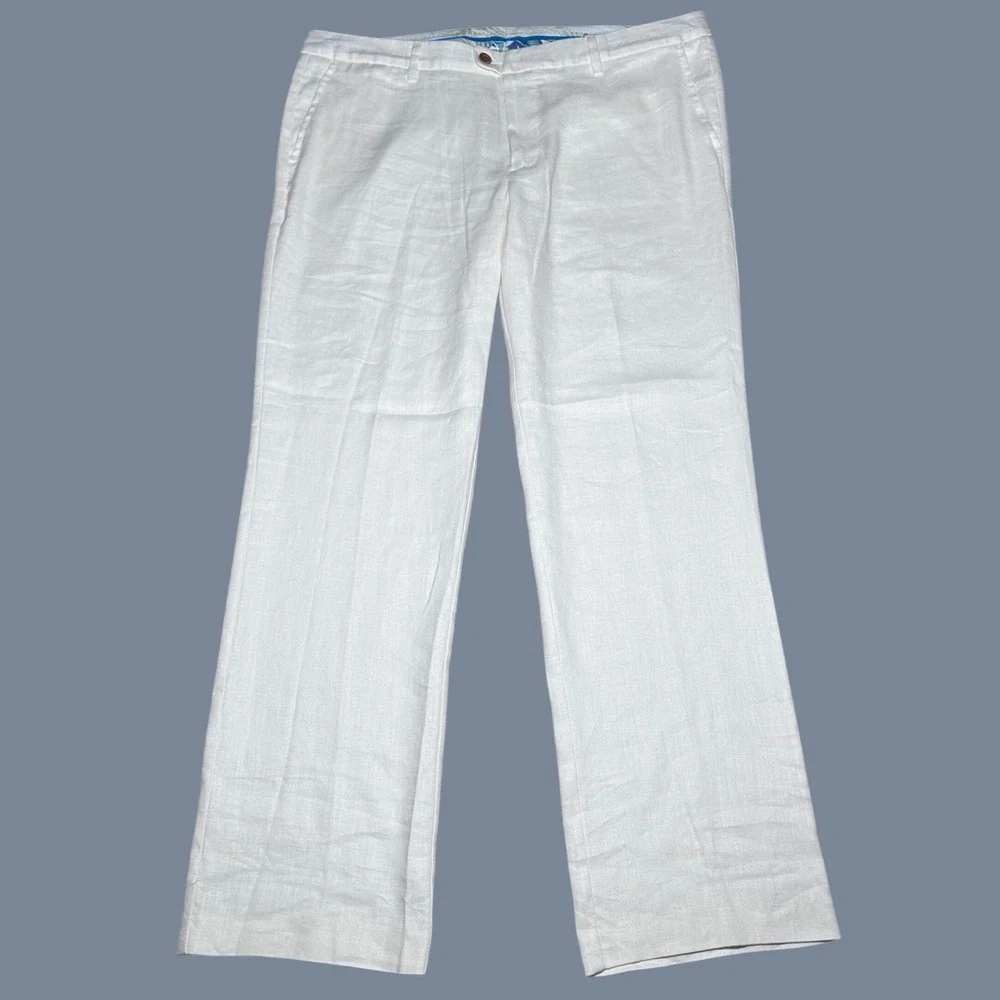 Tommy Bahama Mahalo Bay Pants Mens 38x32 Linen Blend Herringbone Creme Yellow